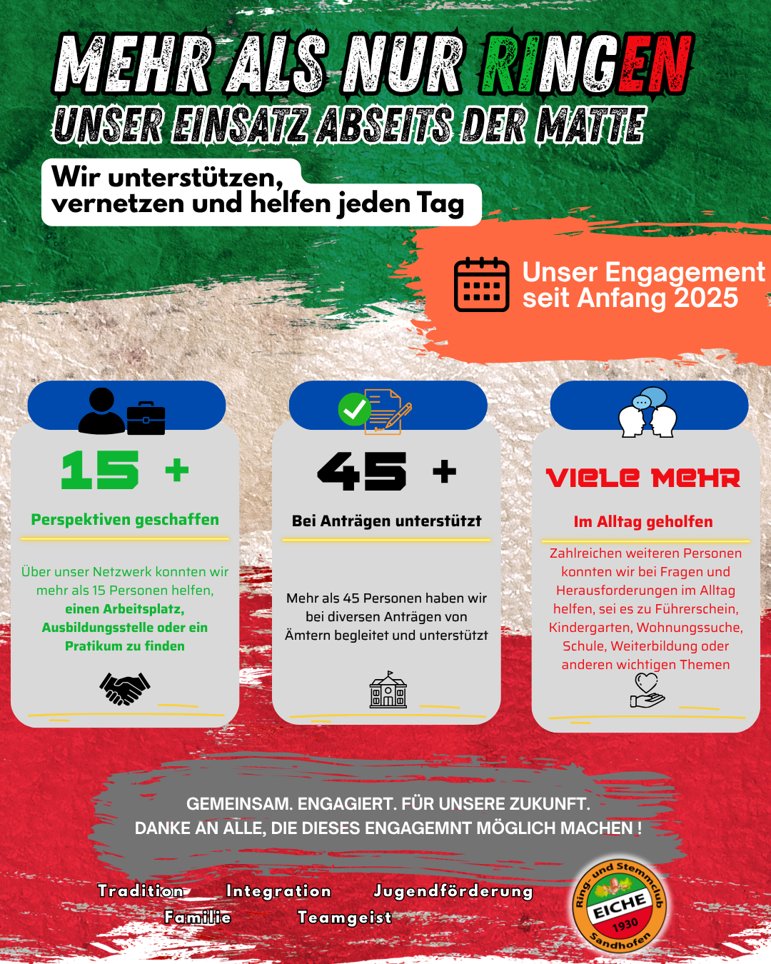 Sport verbindet, aber unser Engagement hört nicht nach dem Training oder dem Kampf auf.